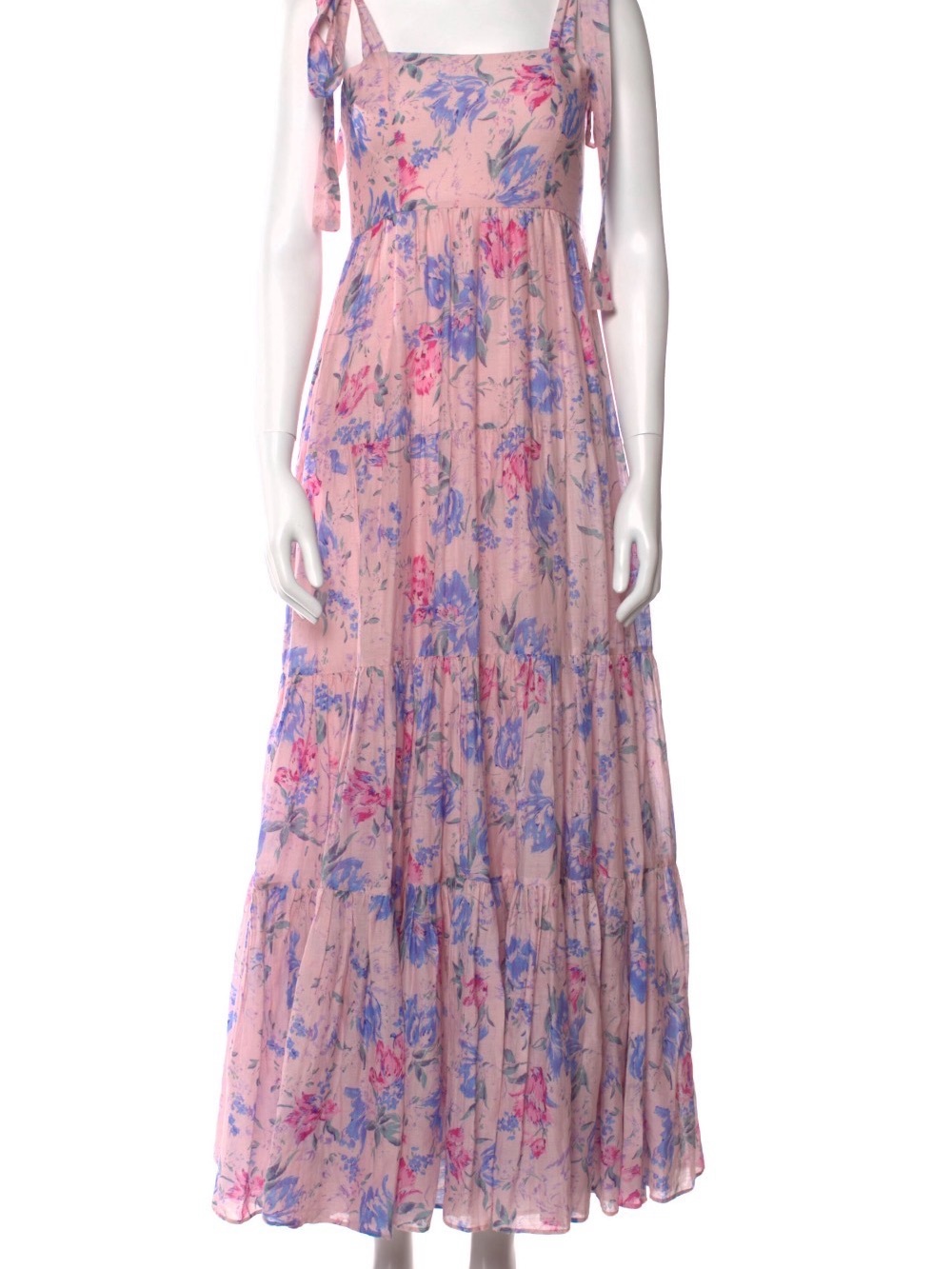 LoveShackFancy Pink Floral Tie-Strap Maxi Dress